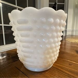 Vintage Fire-King Milk Glass Hobnail Vase – Scalloped Rim